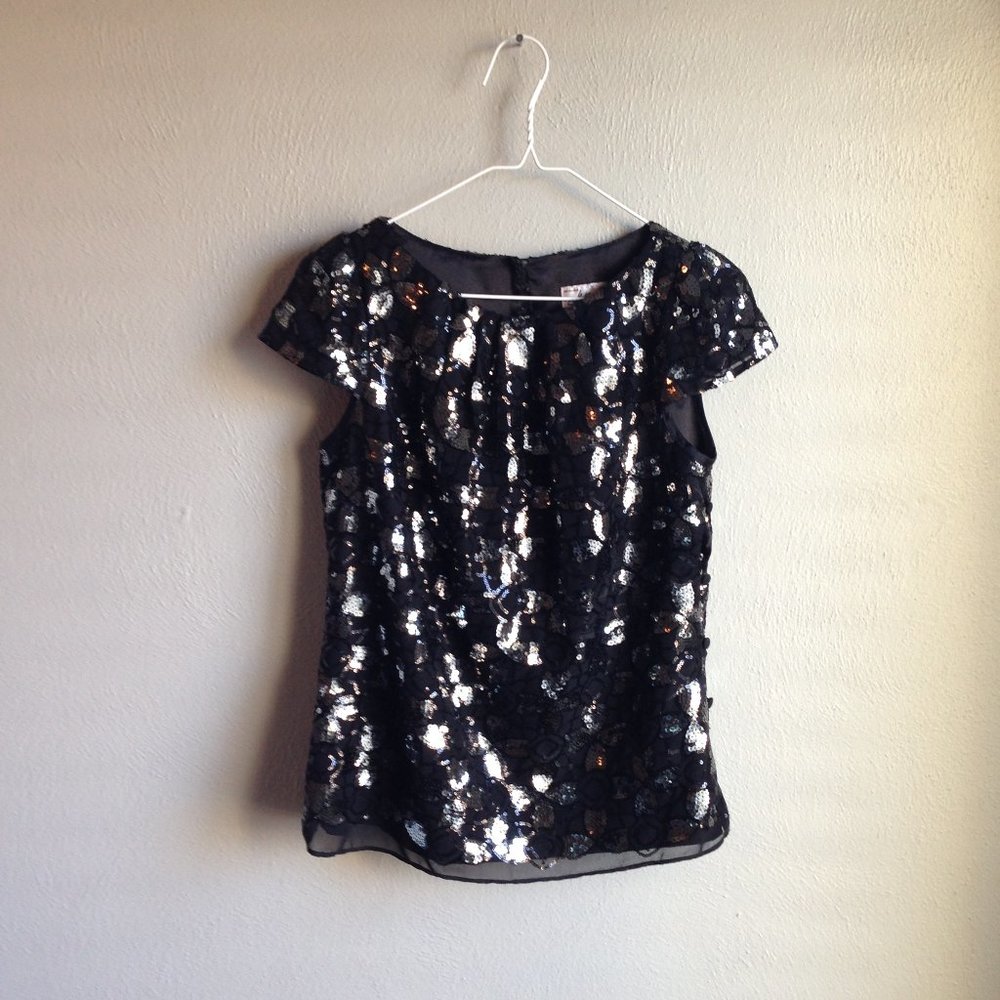 Milly of NY Sequin Short Sleeve Top Sz 0 EUC